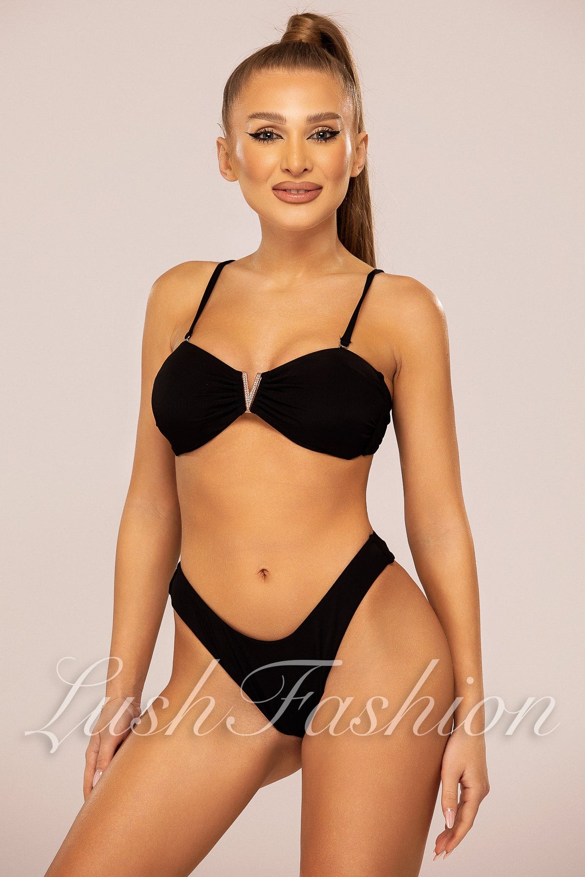 Costum de Baie din Doua Piese Negru din Raiat Cod : 22763 (027)