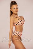 Costum de Baie din Trei  Piese Somon cu Buline Cod : F60 (04)