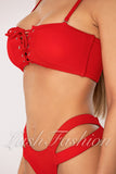 Costum de Baie din Doua Piese Rosu din Raiat Cod : 8802 (028)