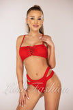 Costum de Baie din Doua Piese Rosu din Raiat Cod : 8802 (028)