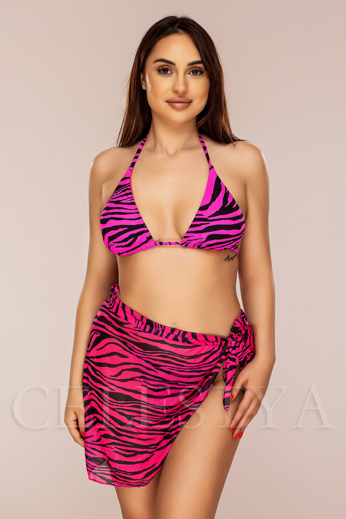 Costum de Baie din Trei Piese Fuchsia Cod : W129-1  (04)