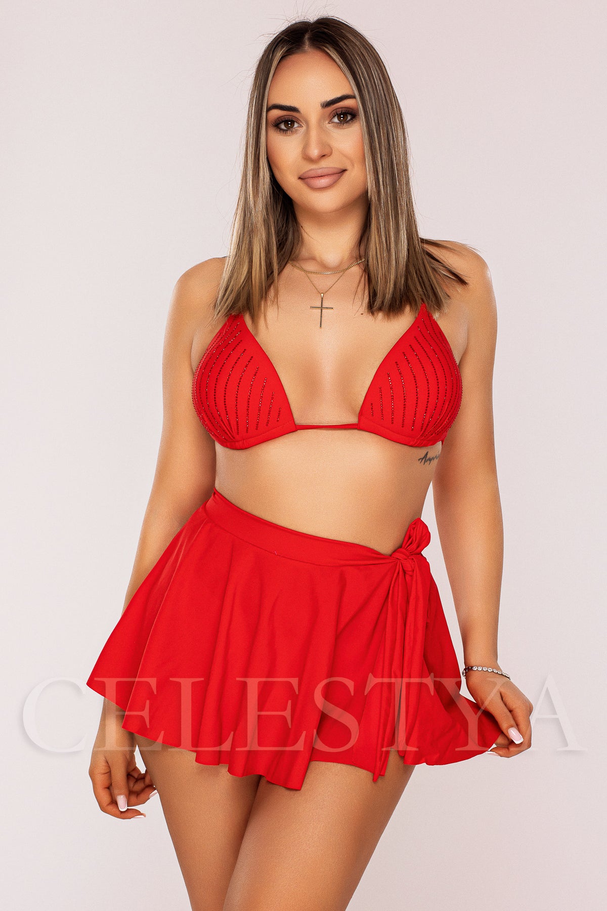 Costum de Baie din Trei Piese Rosu Cod : F228 (051)
