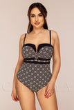 Costum de Baie Intreg Negru cu Print Bej Cod : Y9101 (Z5)