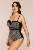 Costum de Baie Intreg Negru cu Print Bej Cod : Y9101 (Z5)