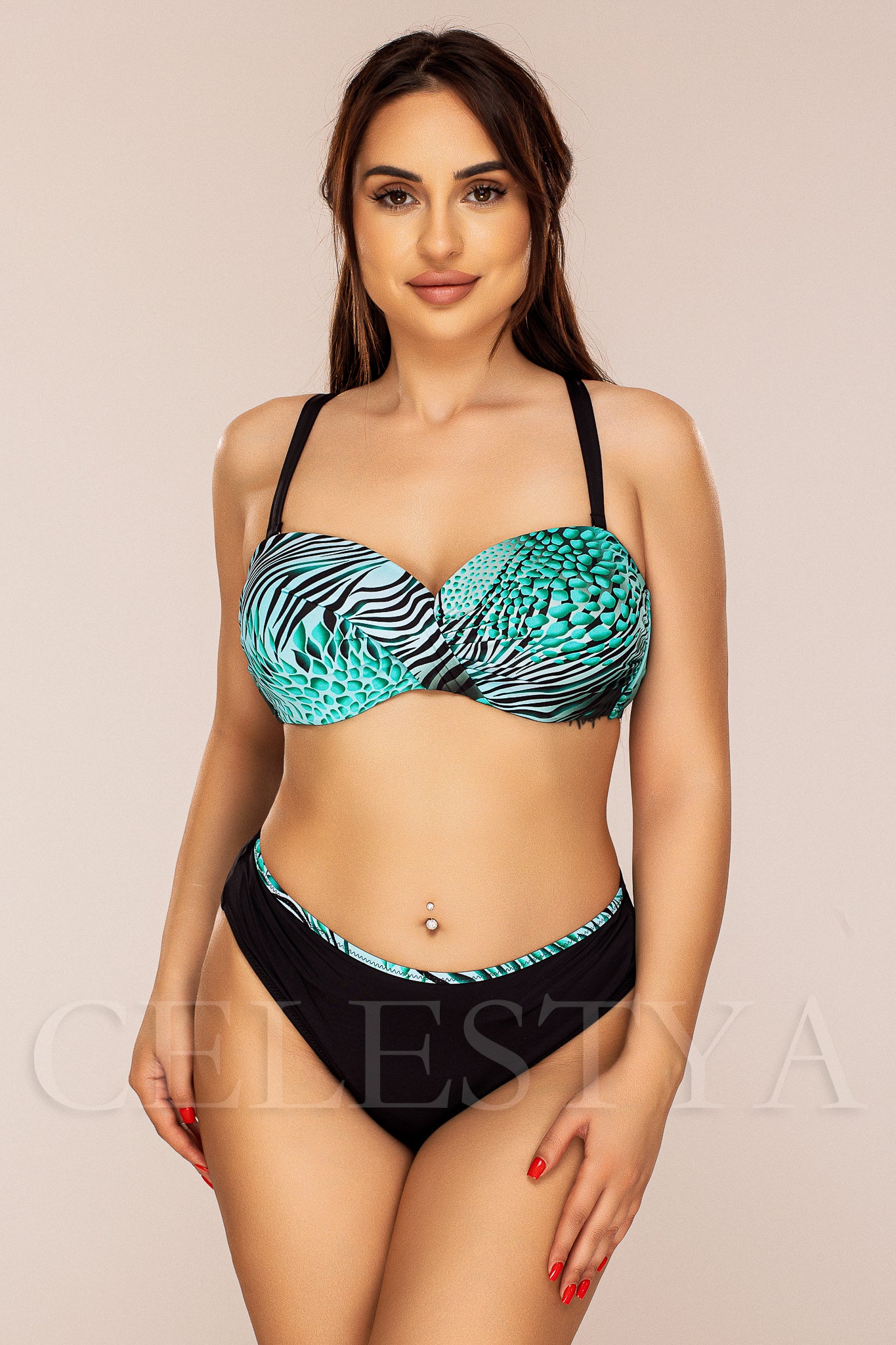 Costum de Baie din Doua Piese Turcoaz Cod : W9111 (Z6)