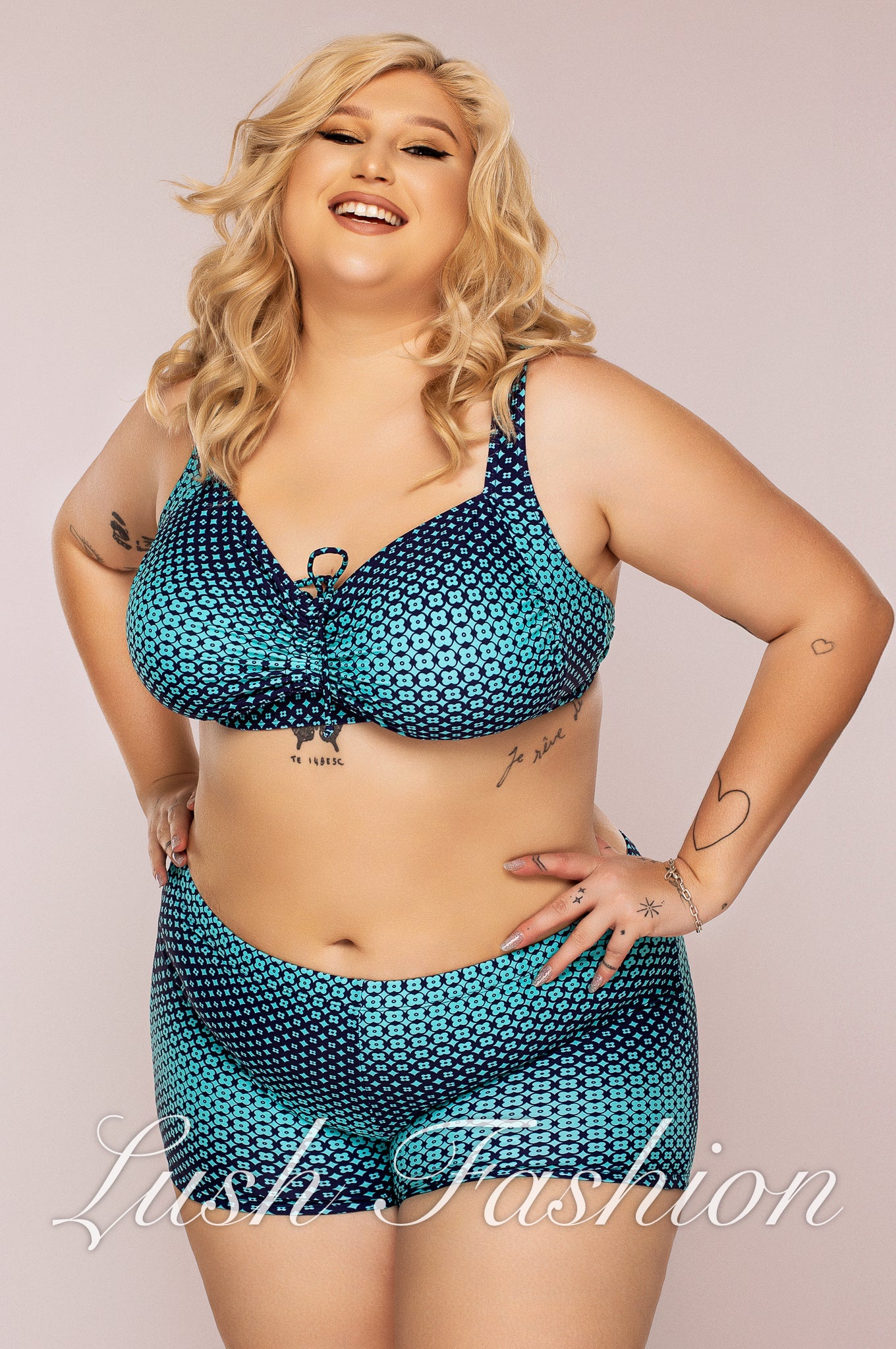 Costum de Baie din Doua Piese Turcoaz Cod : 2296-Z (060)