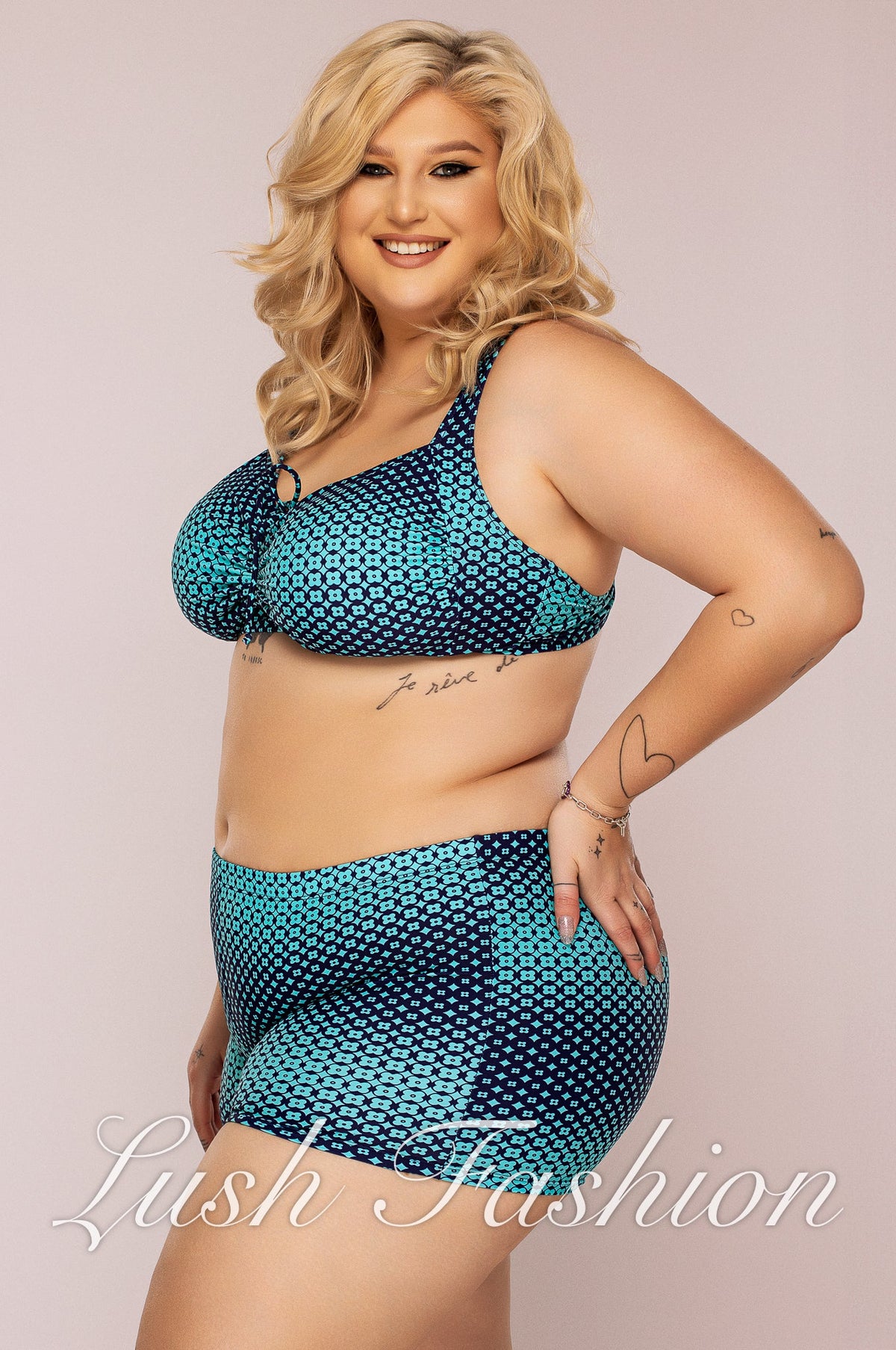 Costum de Baie din Doua Piese Turcoaz Cod : 2296-Z (060)