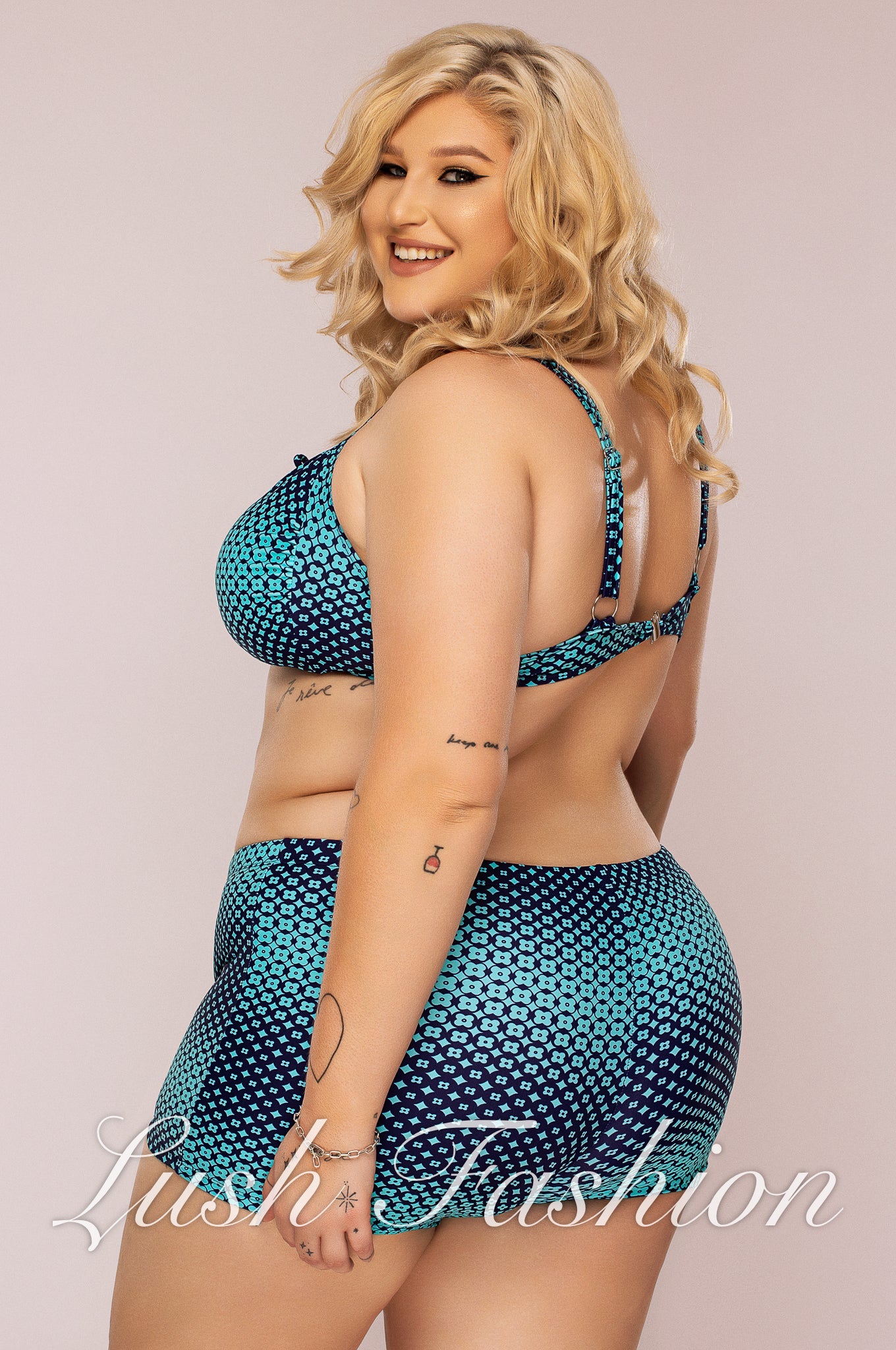 Costum de Baie din Doua Piese Turcoaz Cod : 2296-Z (060)