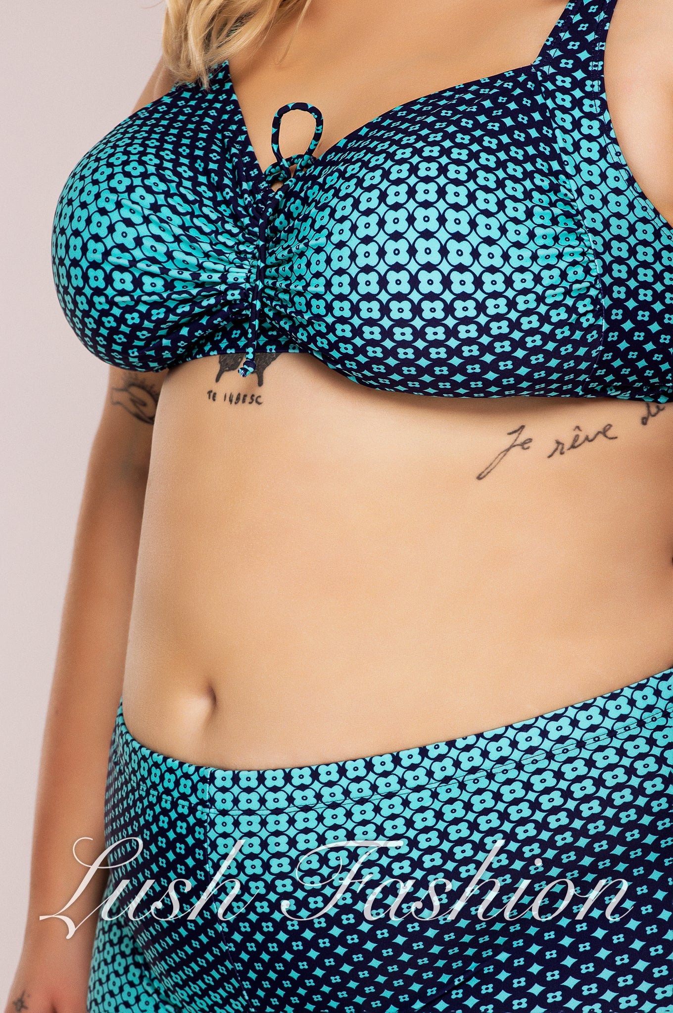 Costum de Baie din Doua Piese Turcoaz Cod : 2296-Z (060)