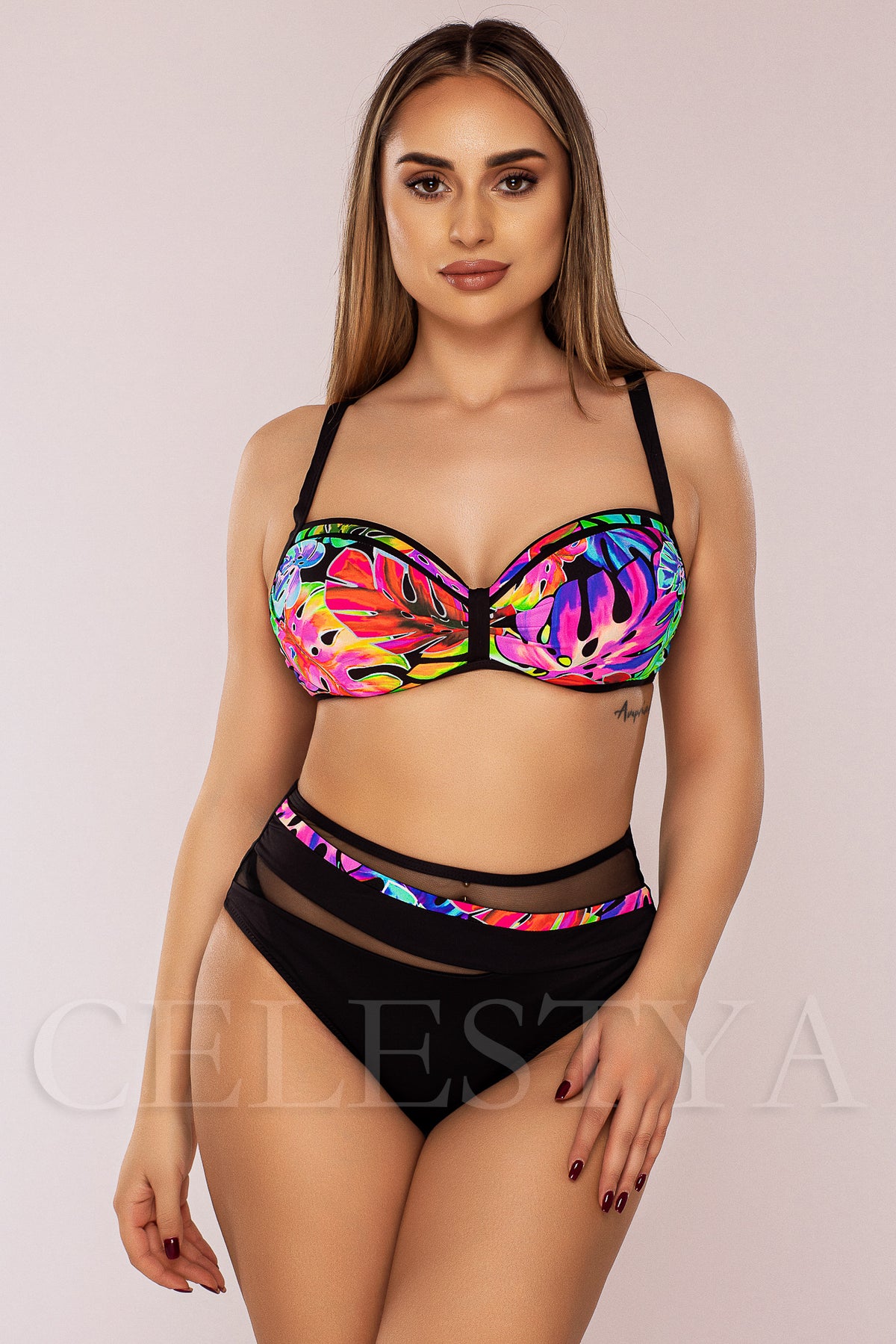 Costum de Baie din Doua Piese Roz Cod : 88121 (018)