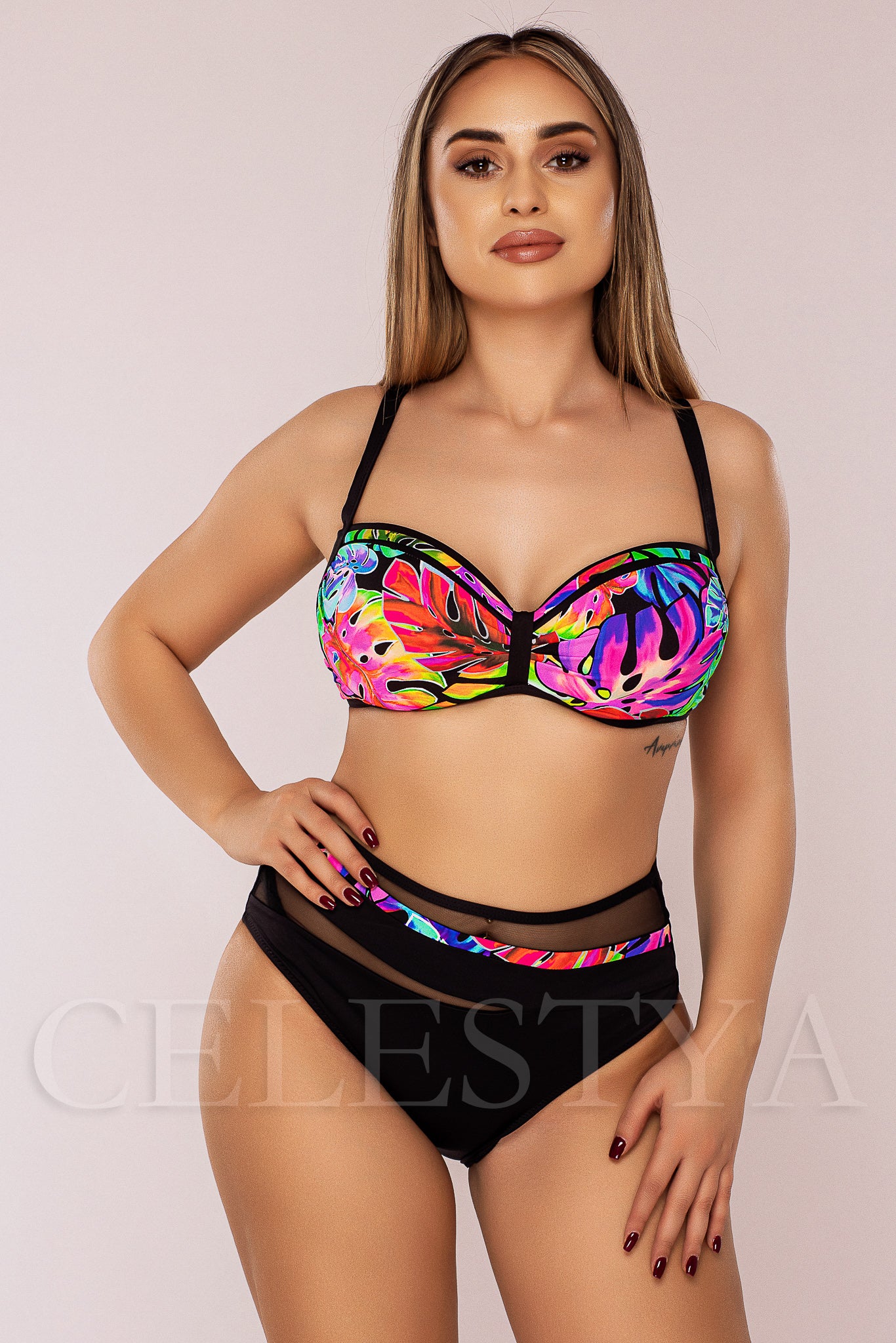 Costum de Baie din Doua Piese Roz Cod : 88121 (018)
