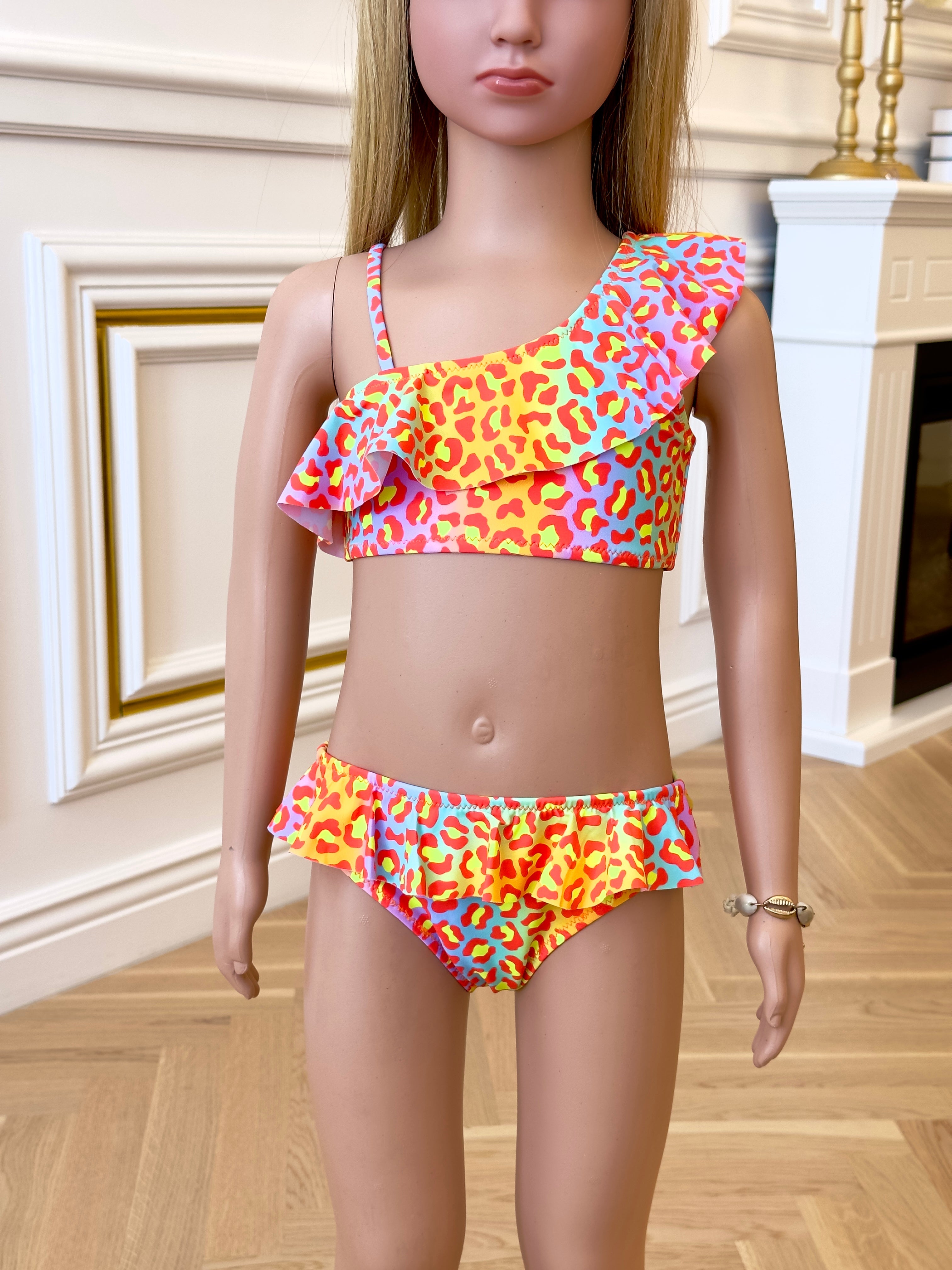 Costum de Baie Copii din Doua Piese Portocaliu cu Print Cod : 14 (Z17)