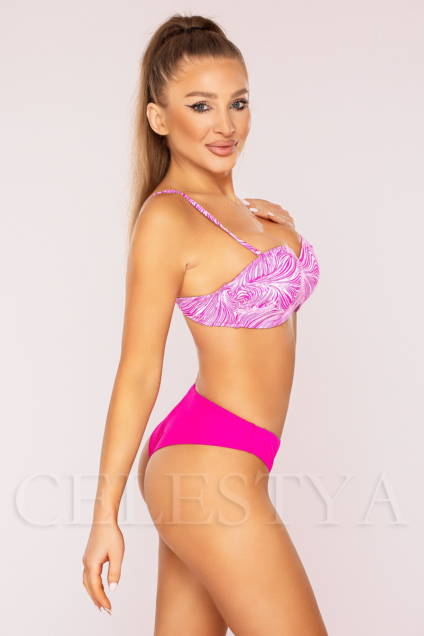 Costum de Baie din Doua Piese Roz Cod : LM024 (Z47)