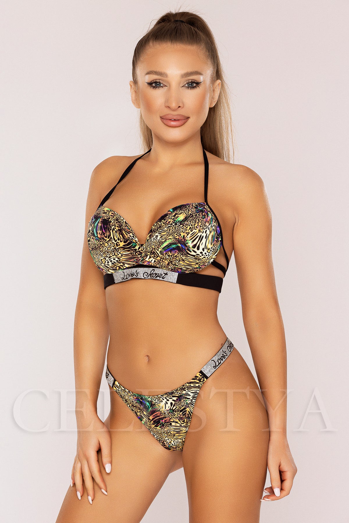 Costum de Baie din Doua Piese Maro cu Print  Cod : 240014 (055)