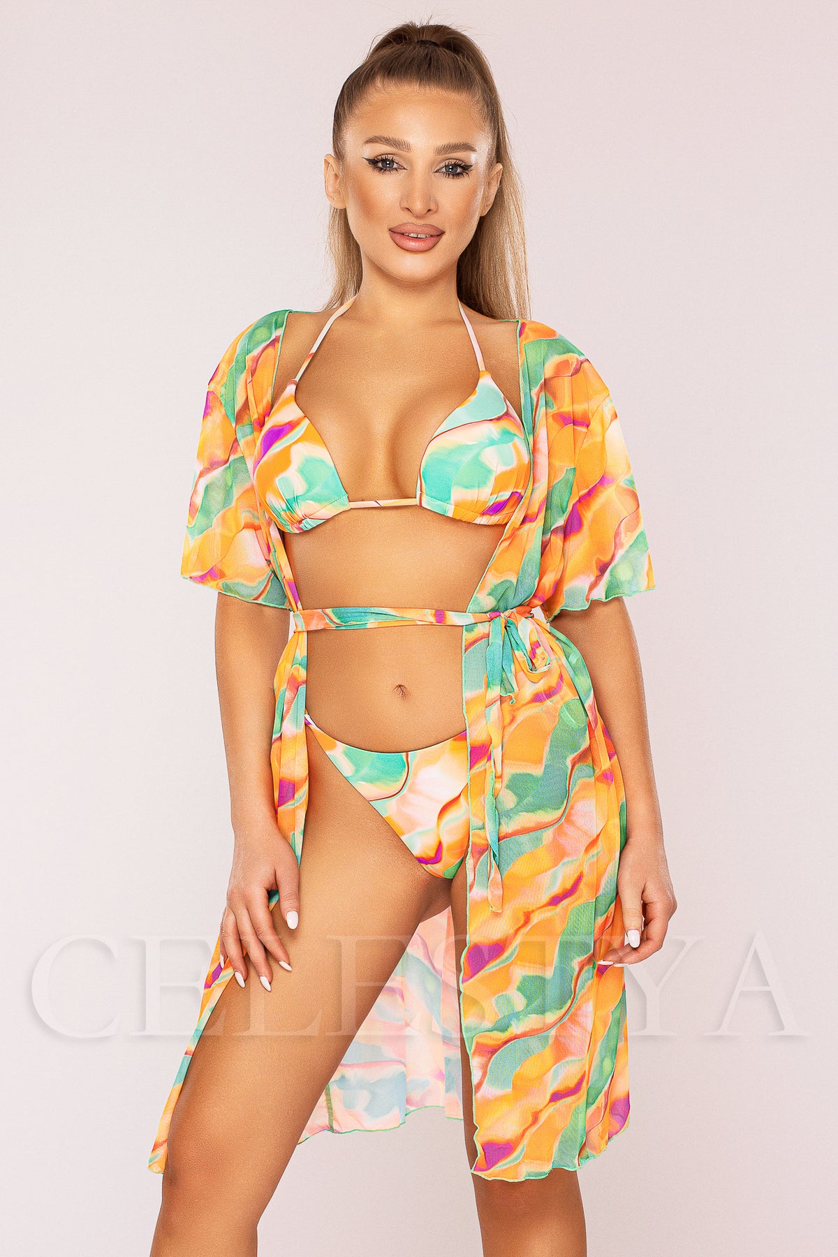 Costum de Baie din Trei Piese Portocaliu Cod : LM031 (Z14)